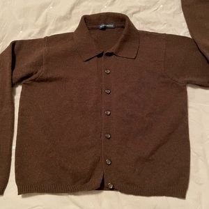 Brown collar button cardigan sweater
